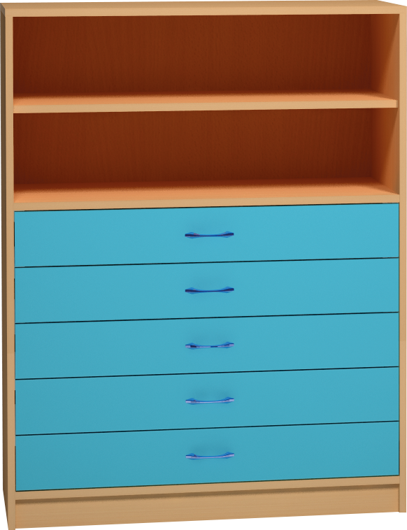 Skříňka se zásuvkami  a otevřenými policemi - 100 x 121 x 45 cm