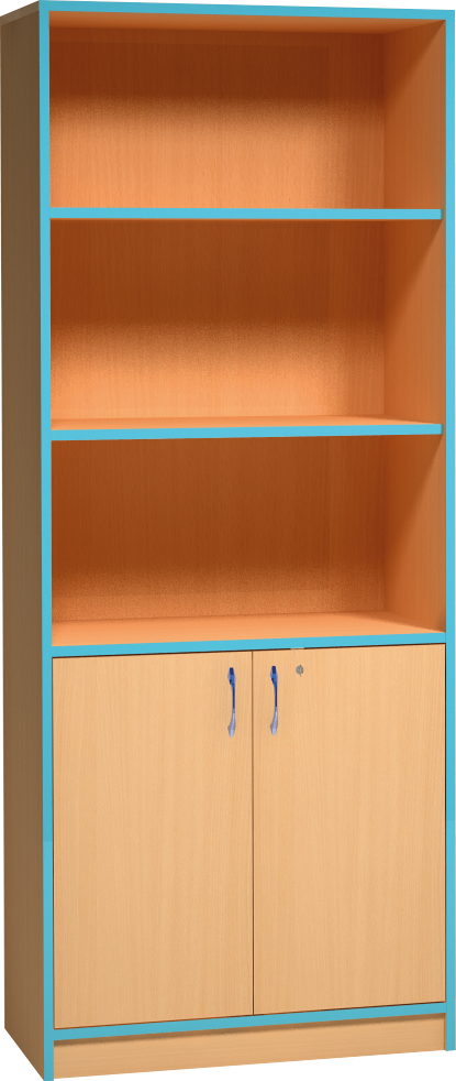 Skříň s otevřenými policemi a dvířky, se zámkem - 80 x 187 x 45cm