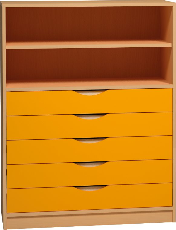 Skříňka se zásuvkami  a otevřenými policemi - 100 x 121 x 45 cm