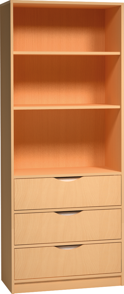 Skříň s otevřenými policemi a zásuvkami - 90 x 187 x 45cm
