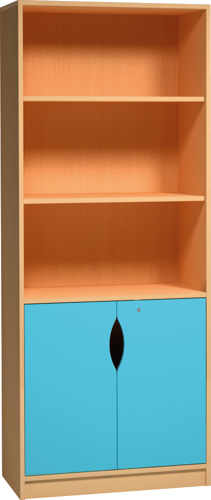 Skříň s otevřenými policemi a dvířky, se zámkem - 80 x 187 x 45cm