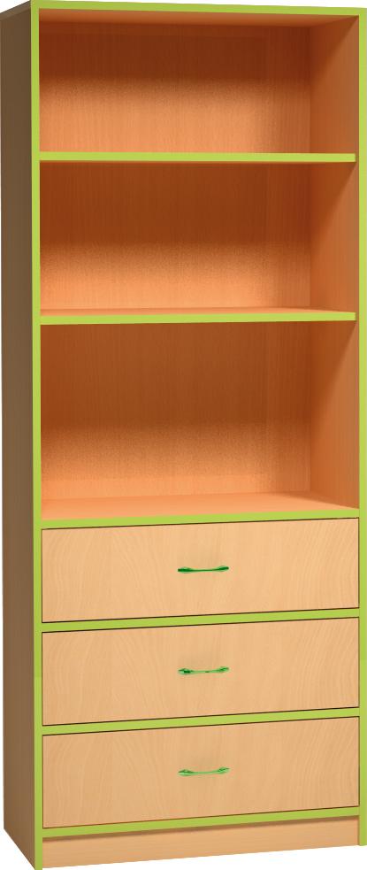 Skříň s otevřenými policemi a zásuvkami - 90 x 187 x 45cm